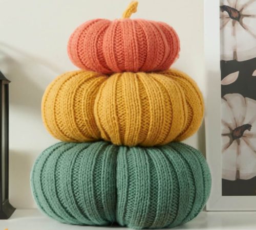 festive-Knit Pumpkins Center Piece